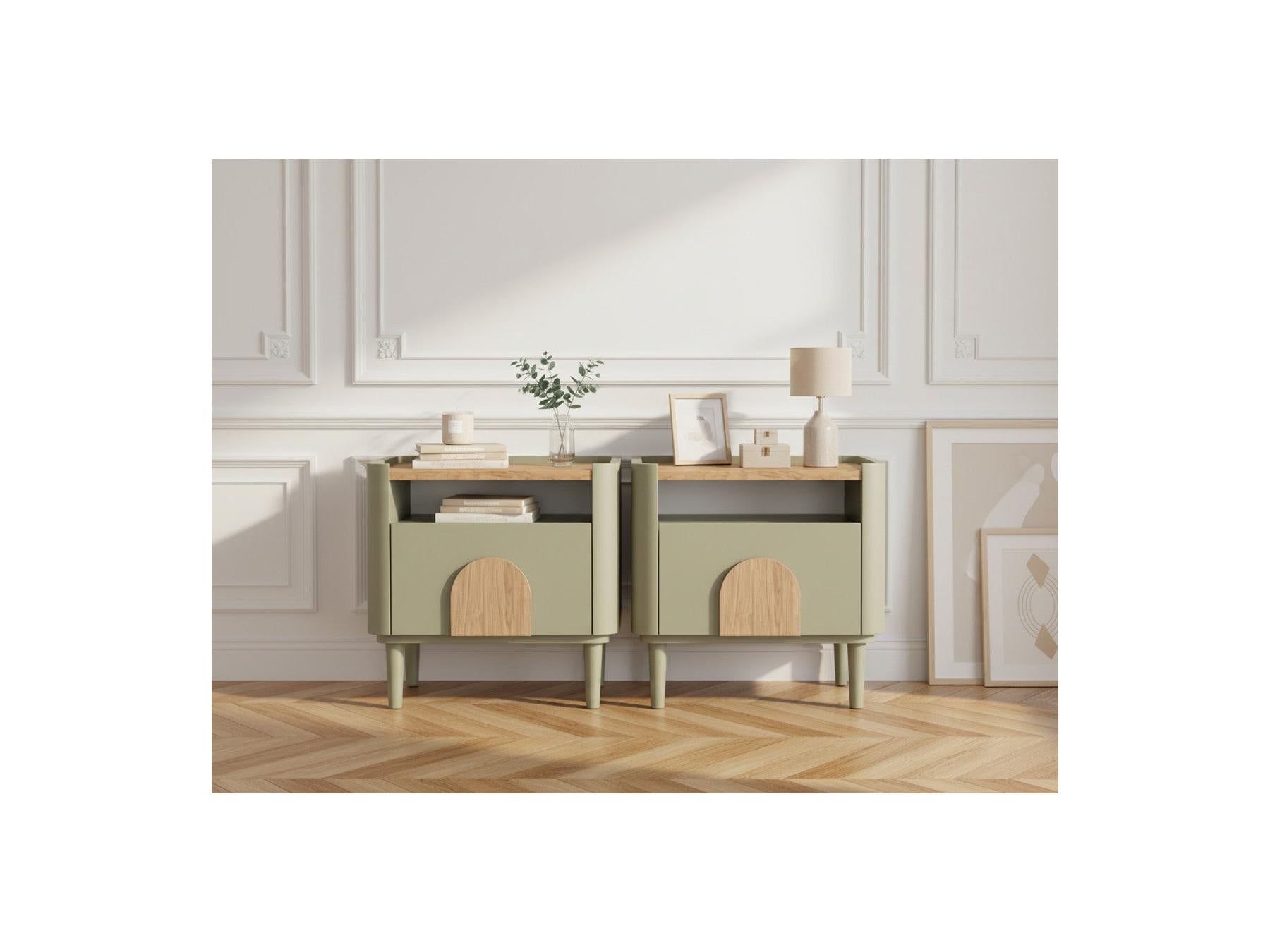 Enyra - Lot De 2 Tables De Chevet 1 Tiroir - Pieds Bois Massif