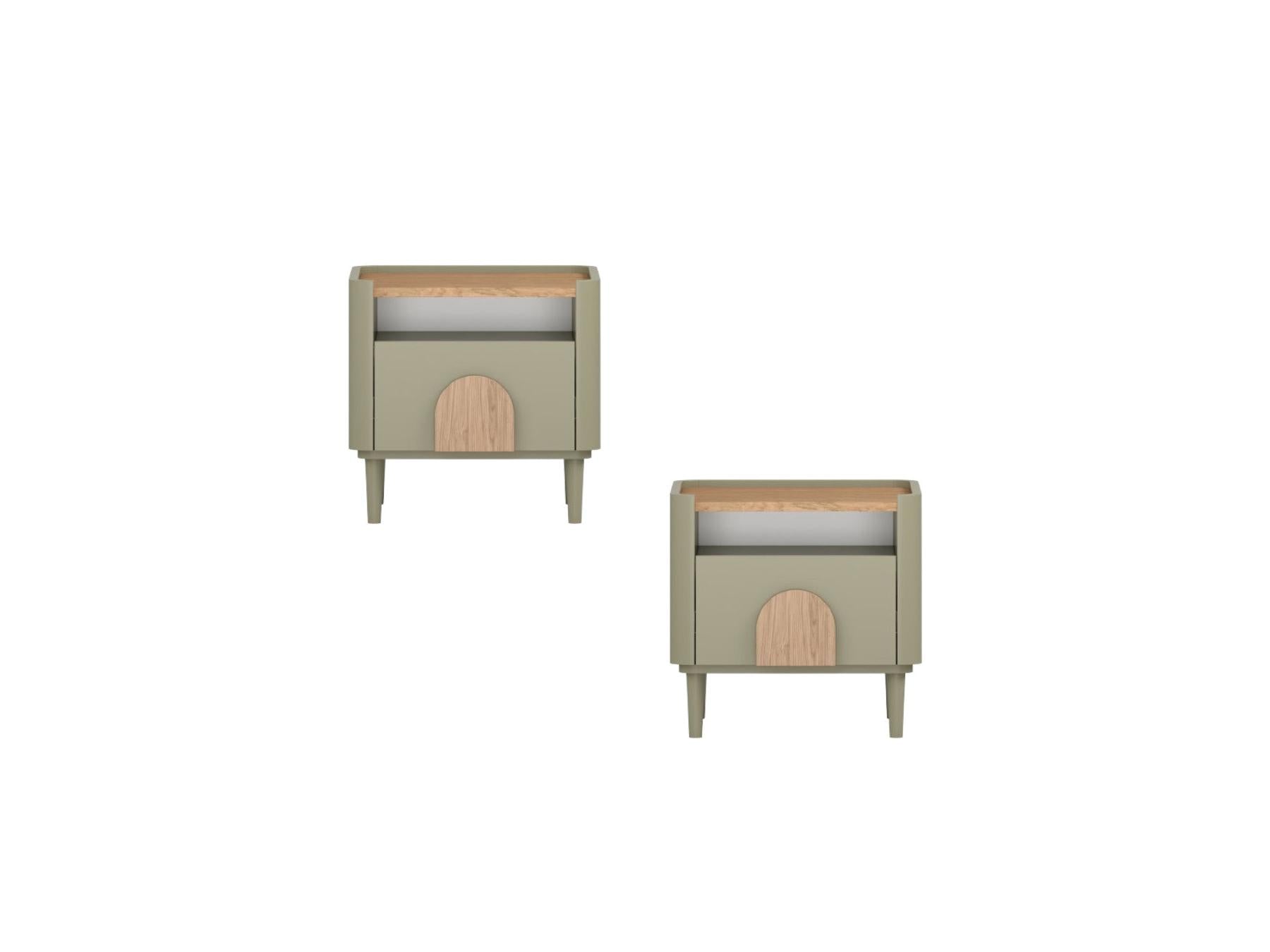 Enyra - Lot De 2 Tables De Chevet 1 Tiroir - Pieds Bois Massif