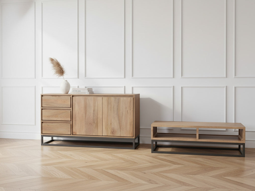 Bergerac - Conjunto con aparador de 150 cm + mesa de centro de madera maciza de mango