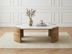 Torvi - Table Basse Ovale Torvi Plateau Marbre Et Pieds Bois Massif D'Acacia