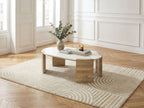 Torvi - Table Basse Ovale Torvi Plateau Marbre Et Pieds Bois Massif D'Acacia