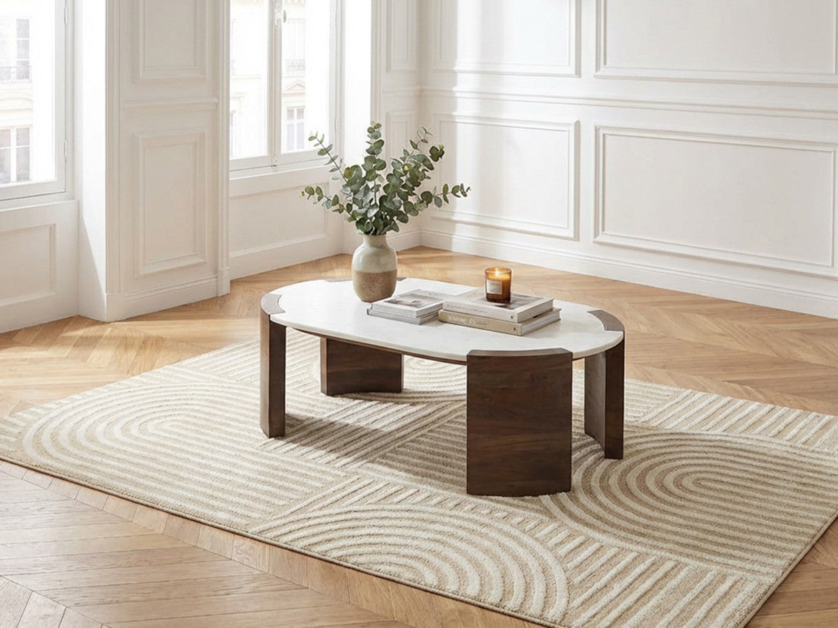 Torvi - Torvi Oval Coffee Table Marble Top And Solid Mango Wood Legs