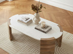 Torvi - Table Basse Ovale Torvi Plateau Marbre Et Pieds Bois Massif D'Acacia