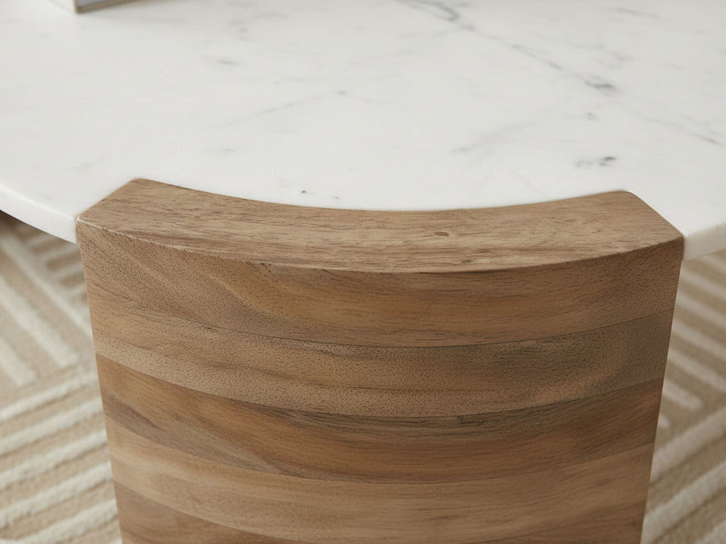 Torvi - Table Basse Ovale Torvi Plateau Marbre Et Pieds Bois Massif D'Acacia