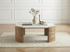 Torvi - Mesa de centro cuadrada Torvi con tablero de mármol y patas de madera maciza de acacia