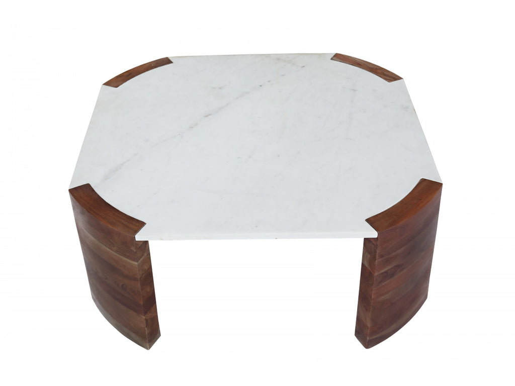 Torvi - Table Basse Carrée Torvi Plateau Marbre Et Pieds Bois Massif De Manguier