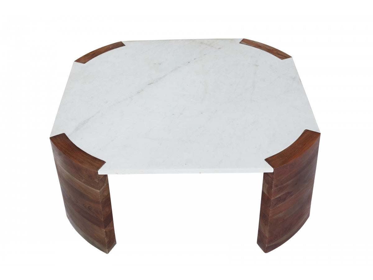 Torvi - Table Basse Carrée Torvi Plateau Marbre Et Pieds Bois Massif De Manguier