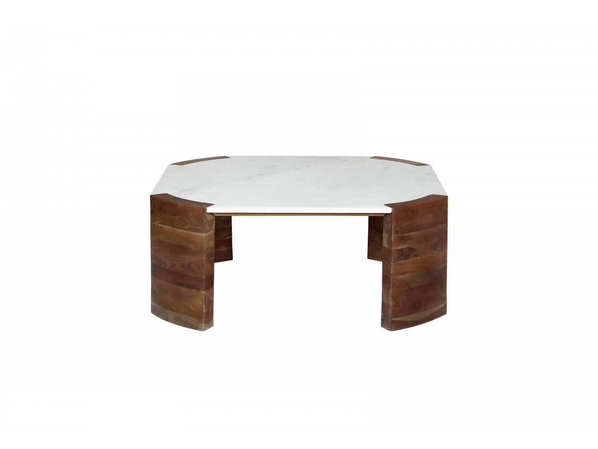 Torvi - Table Basse Carrée Torvi Plateau Marbre Et Pieds Bois Massif De Manguier