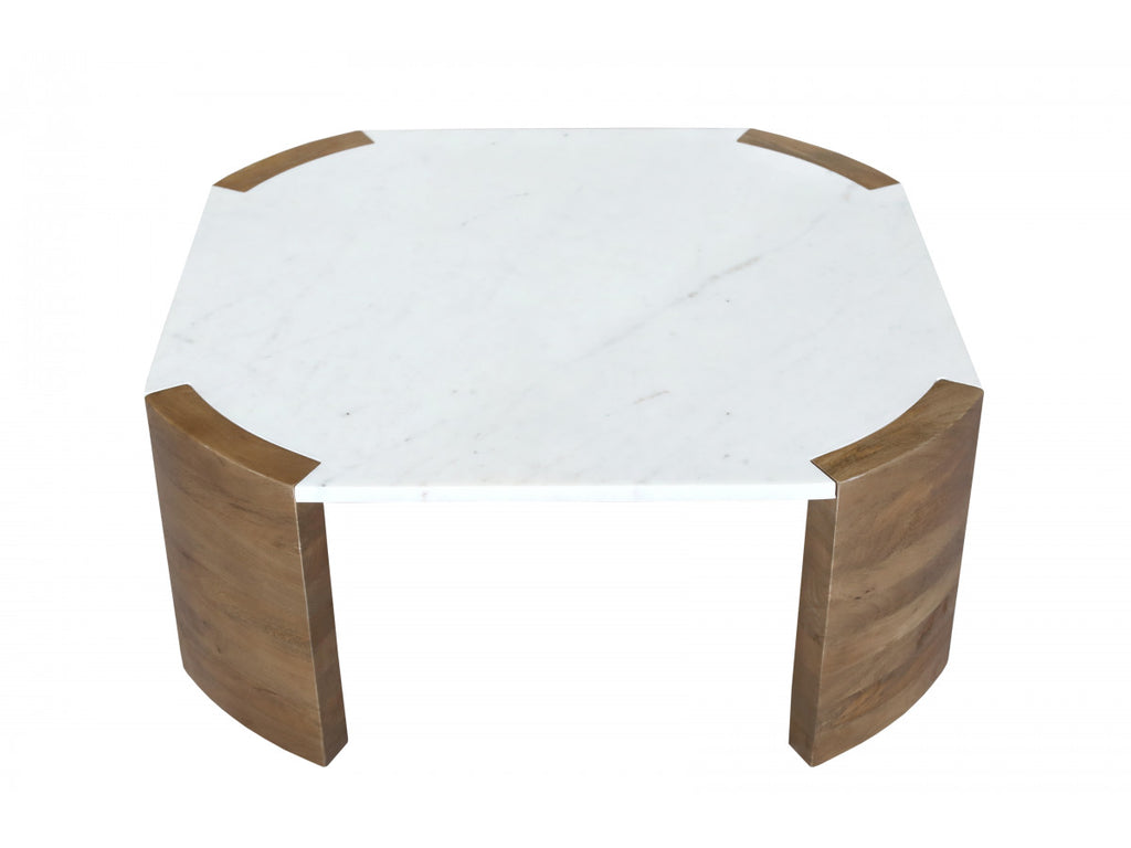Torvi - Mesa de centro cuadrada Torvi con tablero de mármol y patas de madera maciza de acacia