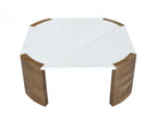 Torvi - Mesa de centro cuadrada Torvi con tablero de mármol y patas de madera maciza de acacia