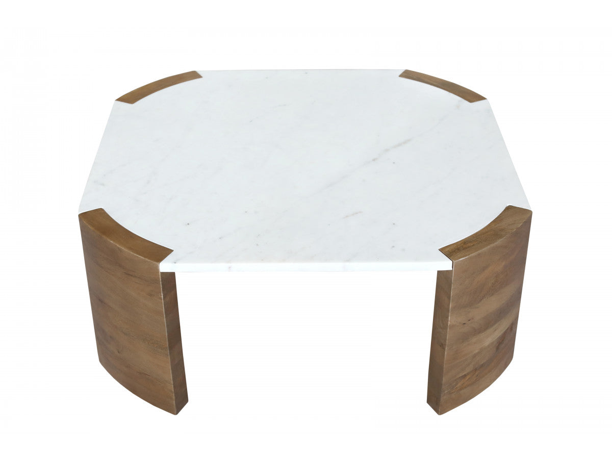 Torvi - Mesa de centro cuadrada Torvi con tablero de mármol y patas de madera maciza de acacia