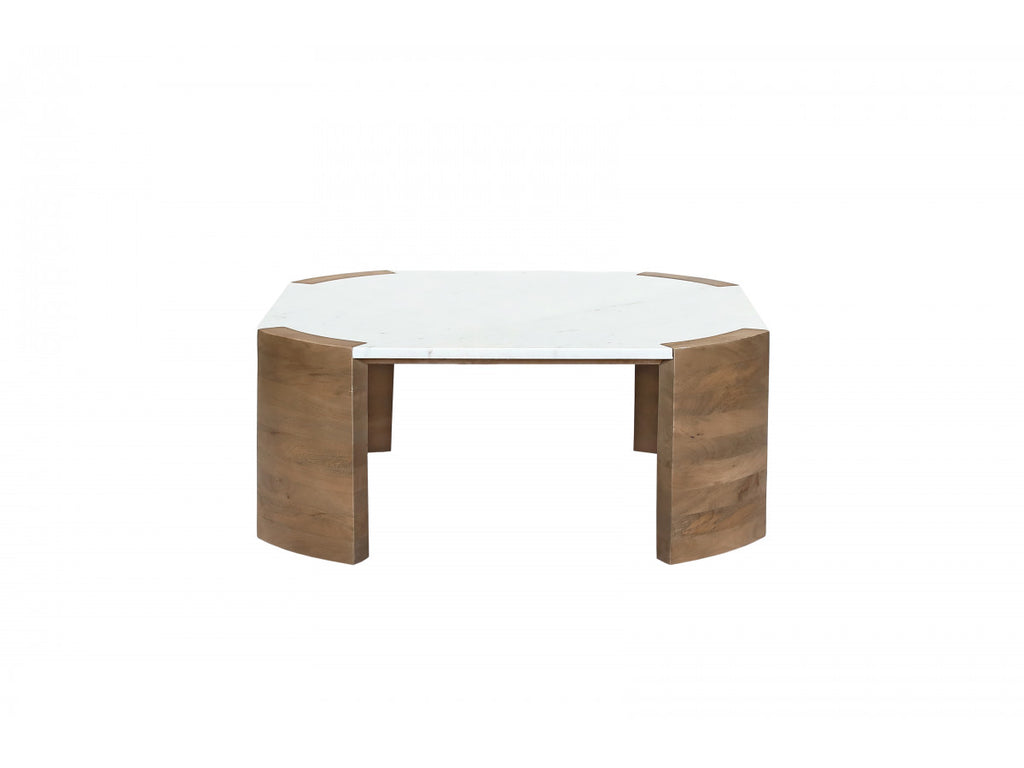 Torvi - Mesa de centro cuadrada Torvi con tablero de mármol y patas de madera maciza de acacia