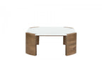 Torvi - Mesa de centro cuadrada Torvi con tablero de mármol y patas de madera maciza de acacia