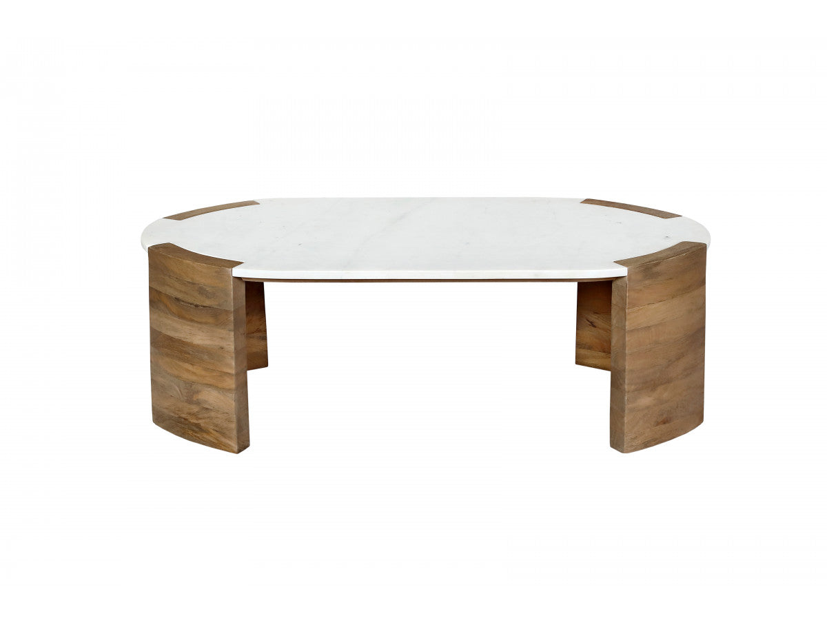 Torvi - Table Basse Ovale Torvi Plateau Marbre Et Pieds Bois Massif D'Acacia