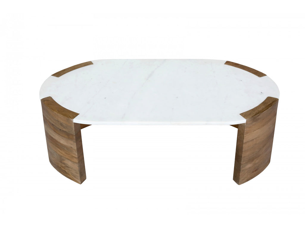 Torvi - Table Basse Ovale Torvi Plateau Marbre Et Pieds Bois Massif D'Acacia