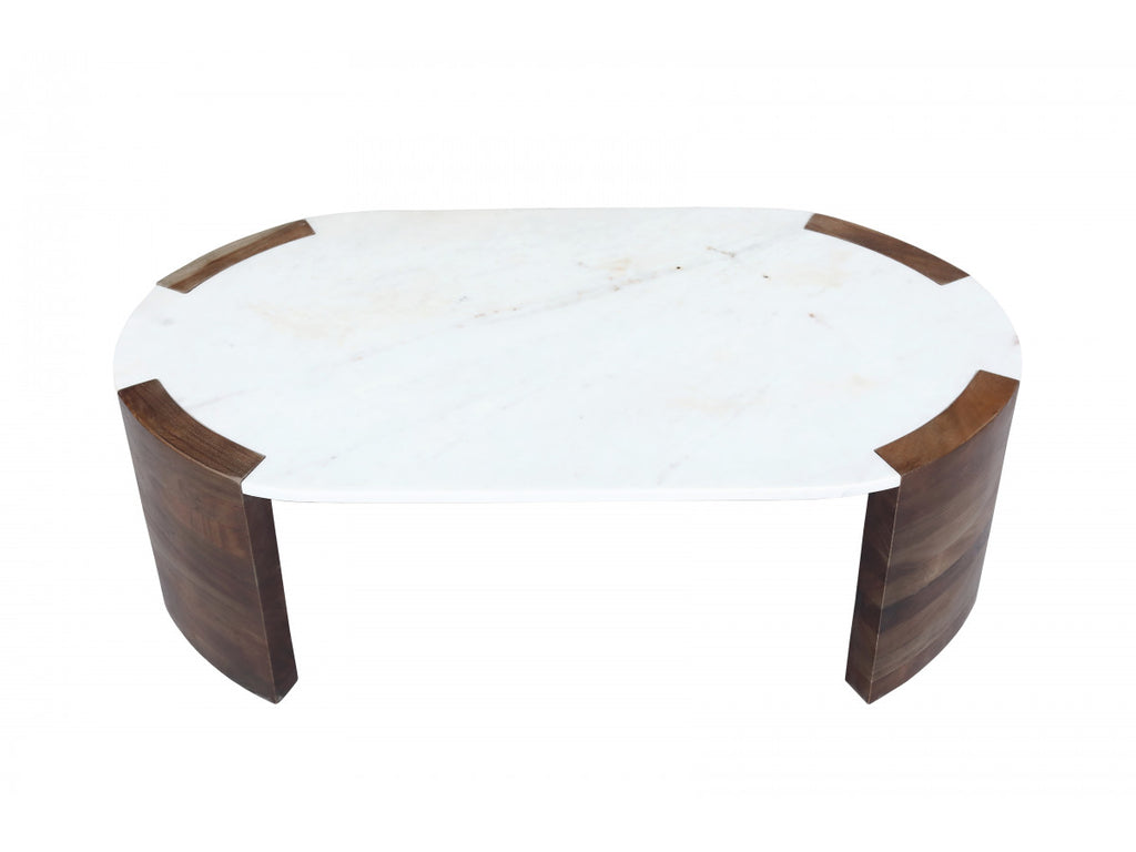 Torvi - Torvi Oval Coffee Table Marble Top And Solid Mango Wood Legs