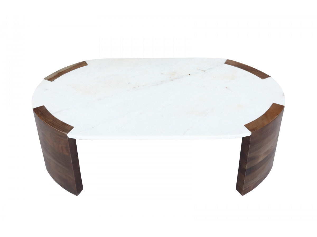 Torvi - Torvi Oval Coffee Table Marble Top And Solid Mango Wood Legs