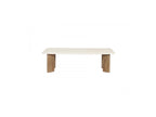 Arya - Table Basse Rectangulaire 120 Cm Effet Travertin Et Pieds Bois Massif De Manguier