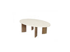 Arya - Table Basse Ovale 110 Cm Effet Travertin Et Pieds Bois Massif De Manguier
