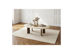 Arya - Table Basse Ovale 110 Cm Effet Travertin Et Pieds Bois Massif De Manguier