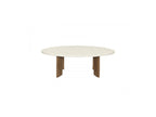 Arya - Table Basse Ovale 110 Cm Effet Travertin Et Pieds Bois Massif De Manguier