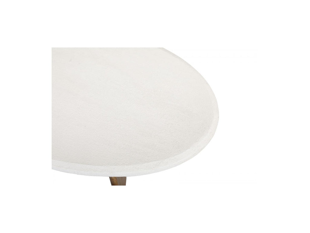 Arya - Table Basse Ovale 110 Cm Effet Travertin Et Pieds Bois Massif De Manguier