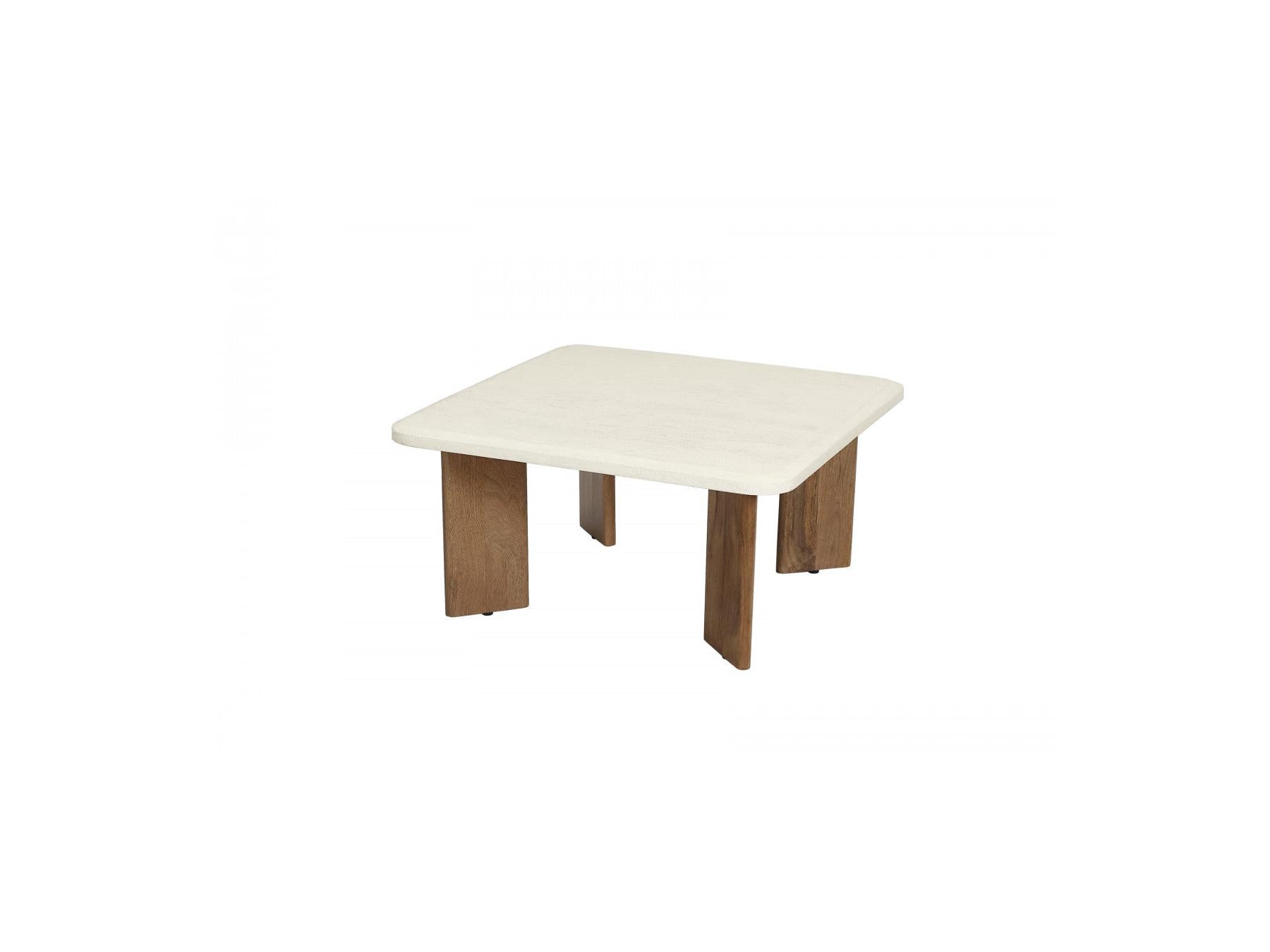 Arya - Square Coffee Table 70 Cm Travertine Effect And Solid Mango Wood Legs