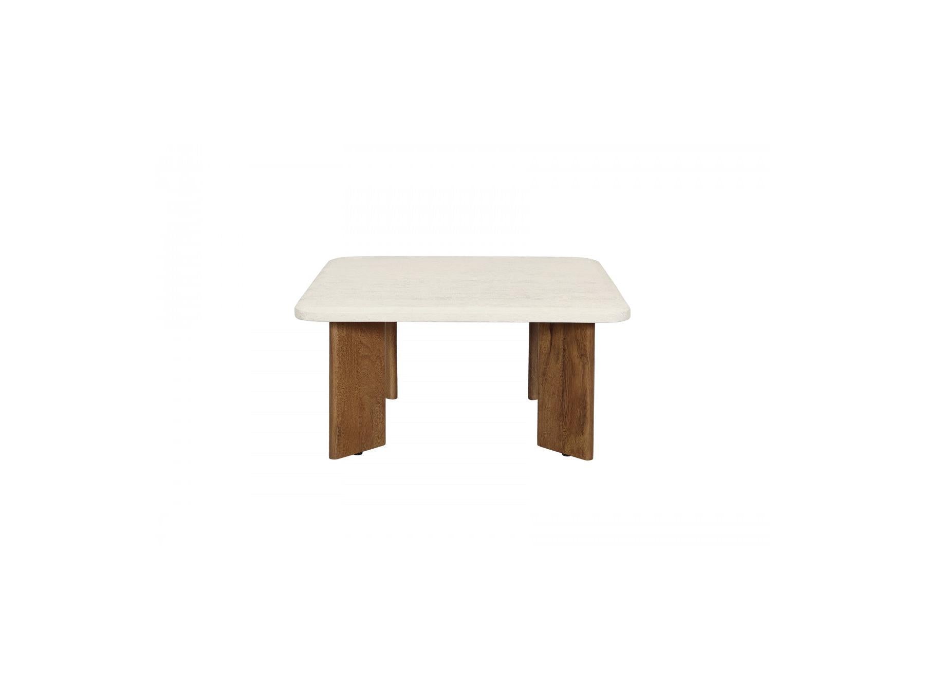 Arya - Square Coffee Table 70 Cm Travertine Effect And Solid Mango Wood Legs
