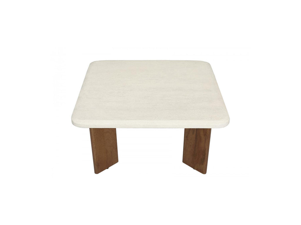 Arya - Square Coffee Table 70 Cm Travertine Effect And Solid Mango Wood Legs