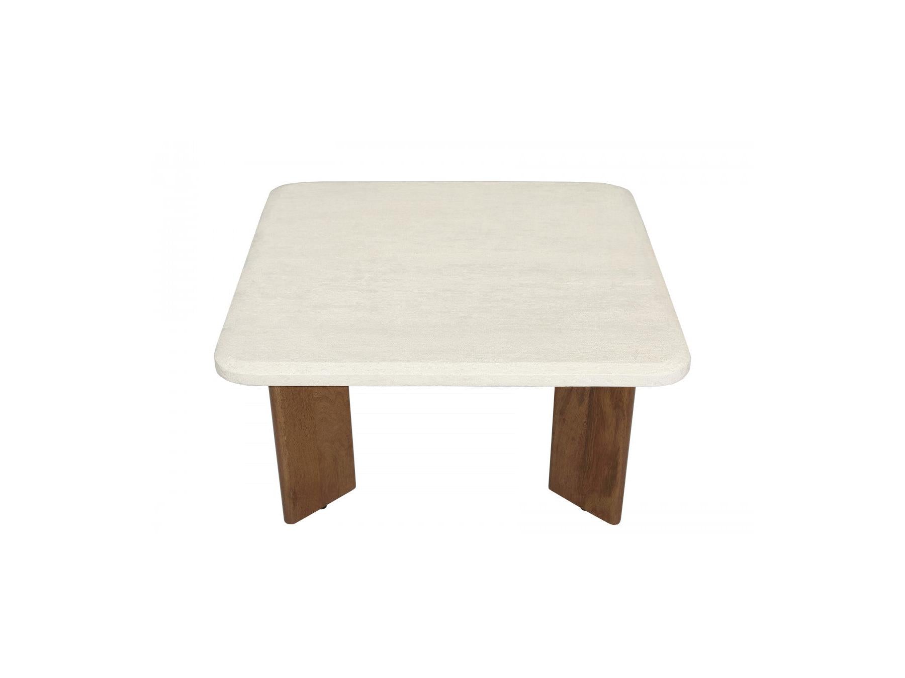 Arya - Square Coffee Table 70 Cm Travertine Effect And Solid Mango Wood Legs