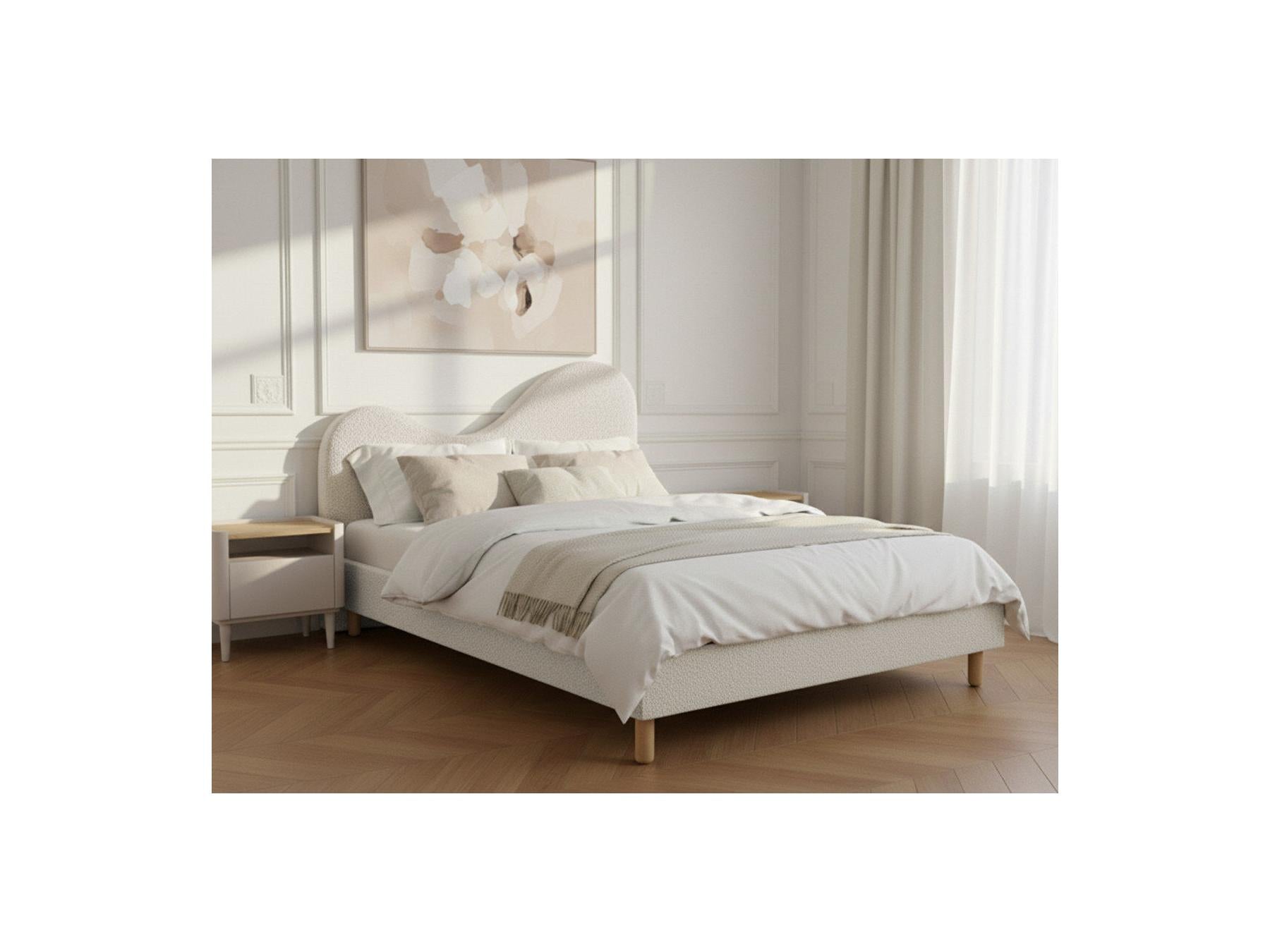 Celina - Bed - Bouclé Fabric with Solid Slats