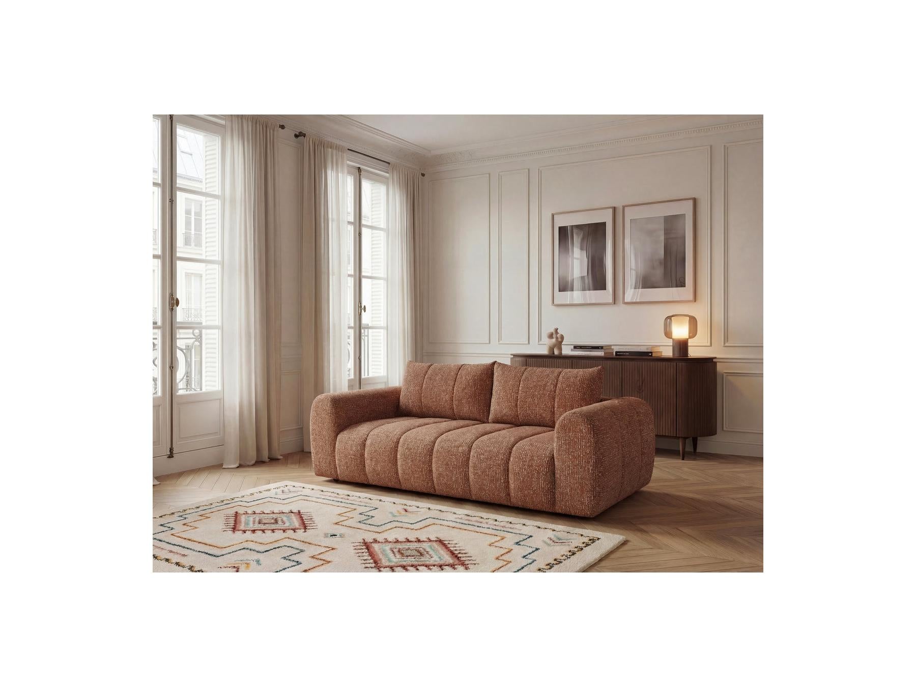 Nesty - Canapé Droit Fixe 3 Places - Tissu Chiné