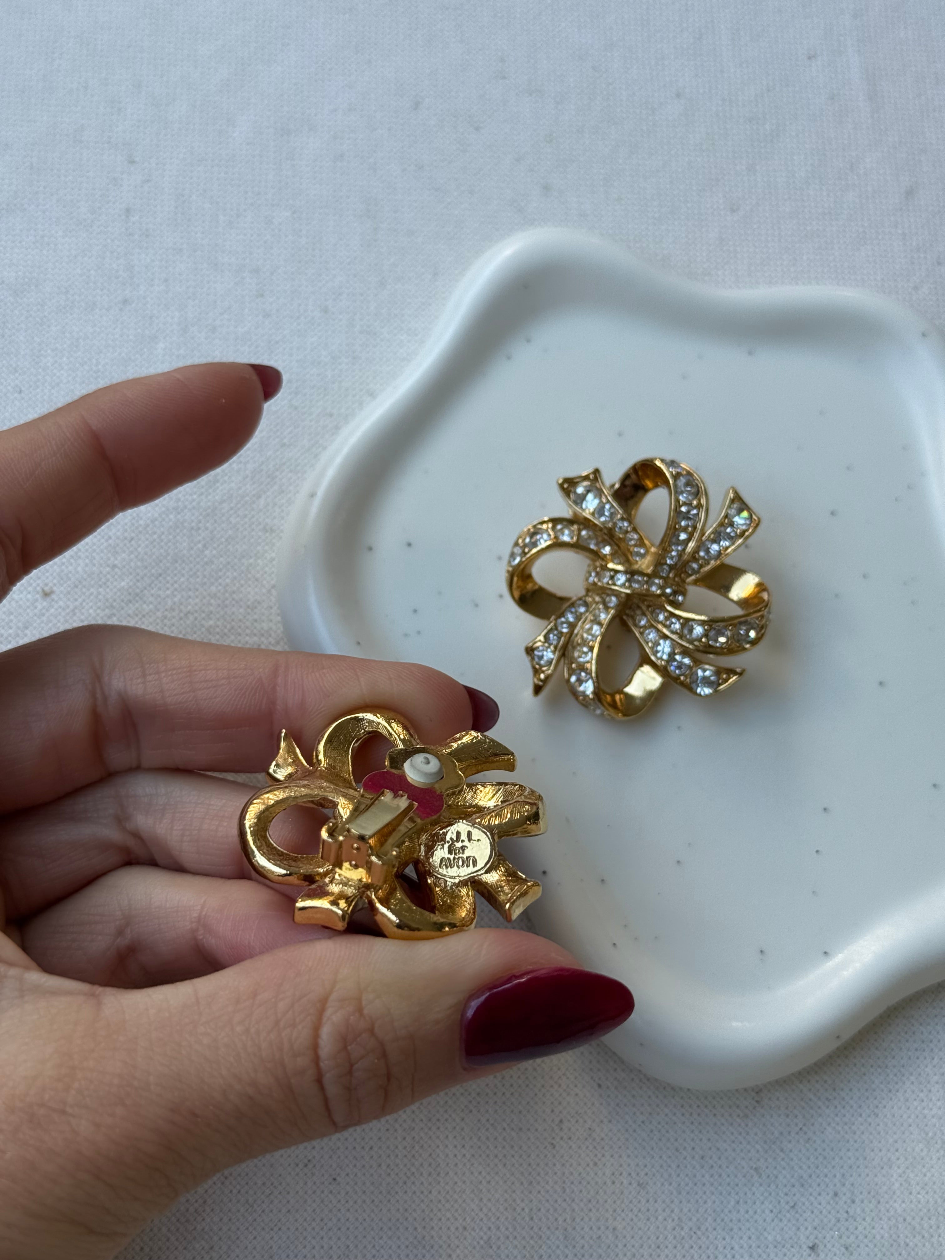 Boucles D’Oreilles Kenneth Jay Lane Vintage - Noeuds Pavés Dorés