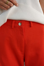 Gauthier Ruffled Trousers Red Denim