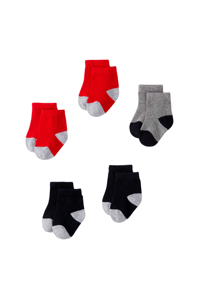 5 Paires De Chaussettes - Rouge, Noir Et Gris Chiné - Bébé Garçon