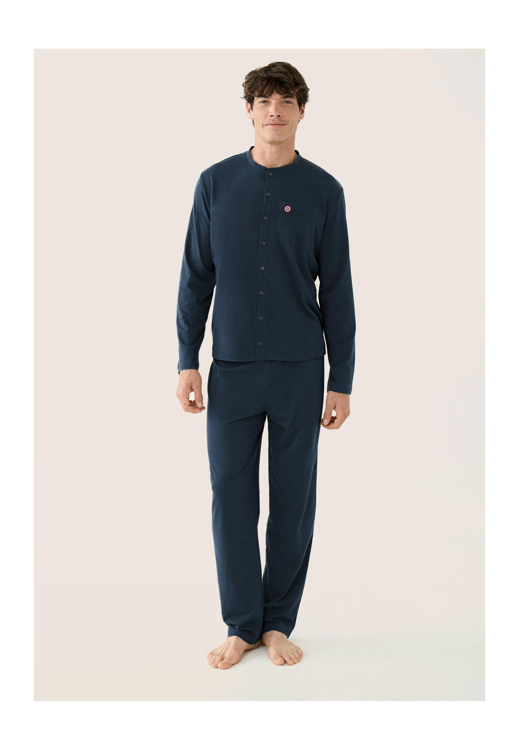 Completo Pigiama Hugo Maglia A Maniche Lunghe E Pantaloni Tinta Unita In Cotone - Marine