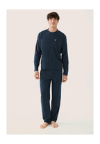 Completo Pigiama Hugo Maglia A Maniche Lunghe E Pantaloni Tinta Unita In Cotone - Marine