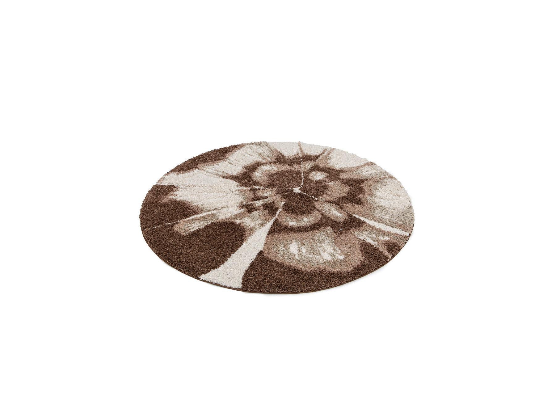 Mocca - Tapis Rond Poils Longs - Motif Abstrait