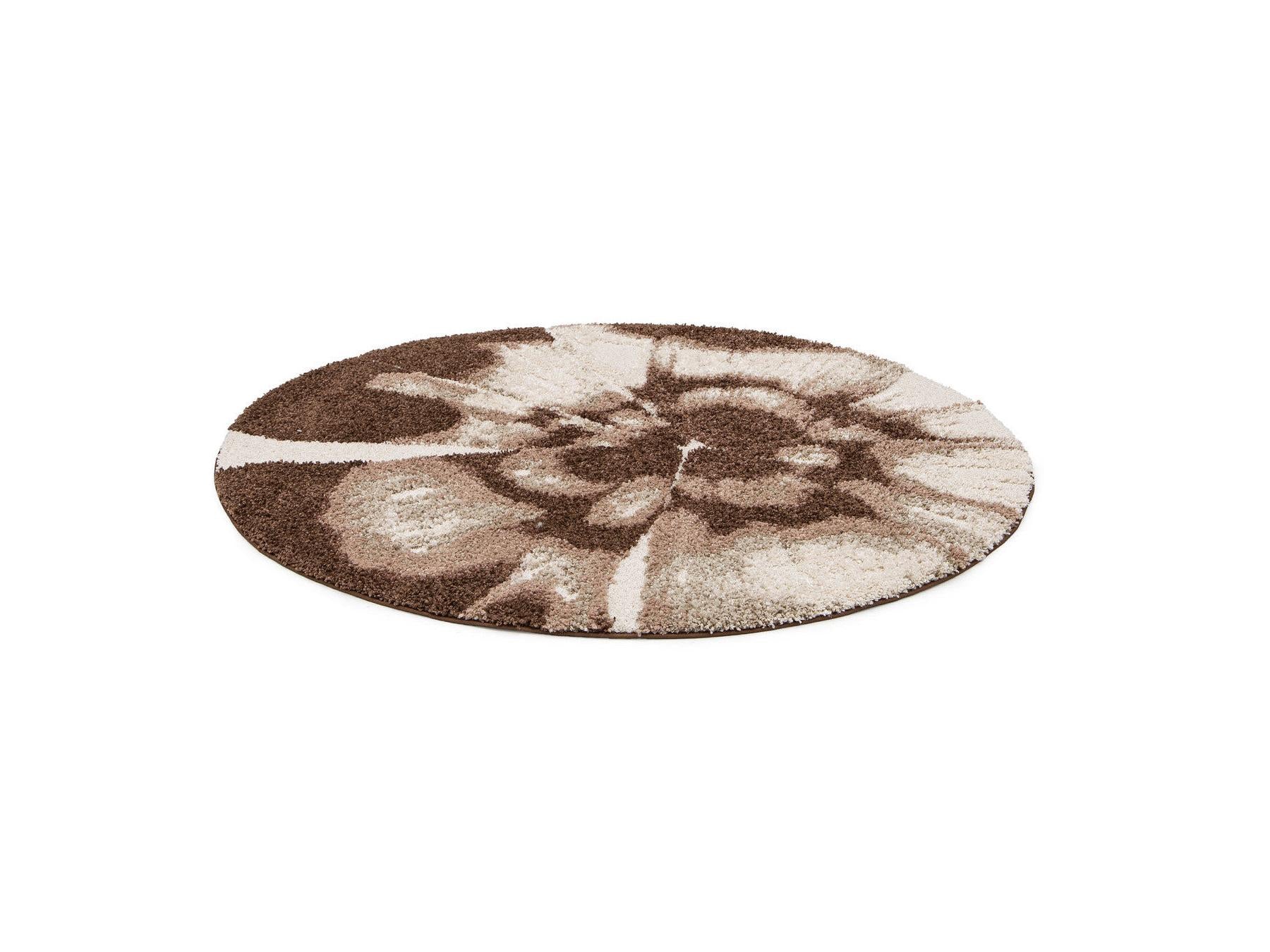 Mocca - Tapis Rond Poils Longs - Motif Abstrait
