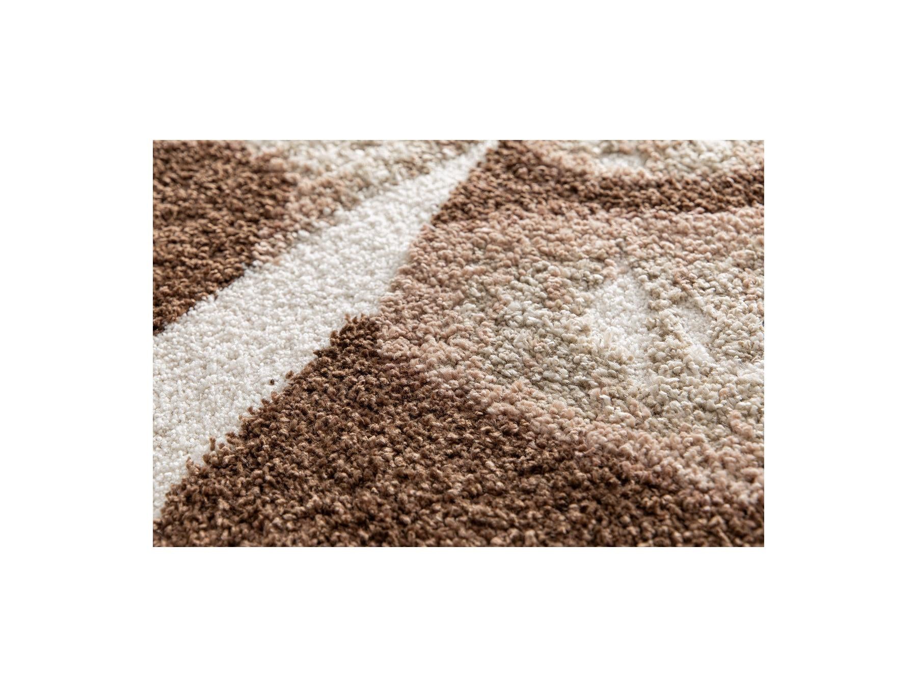 Mocca - Tapis Rond Poils Longs - Motif Abstrait