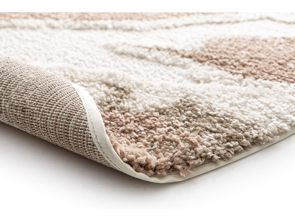 Tapis Rond Poils Longs Leche Motif Abstrait