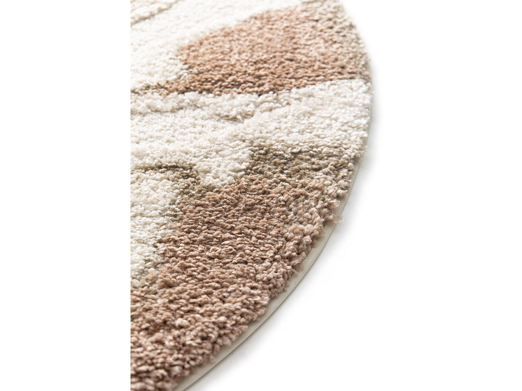 Tapis Rond Poils Longs Leche Motif Abstrait
