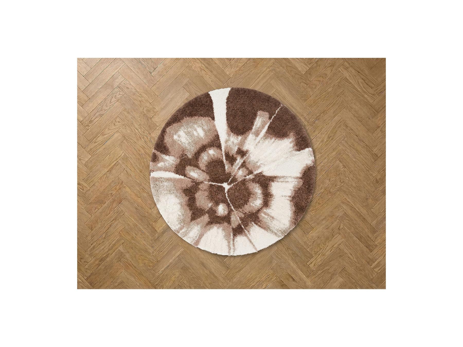 Mocca - Tapis Rond Poils Longs - Motif Abstrait