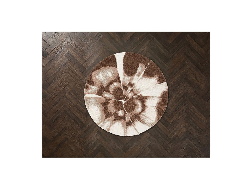 Mocca - Tapis Rond Poils Longs - Motif Abstrait