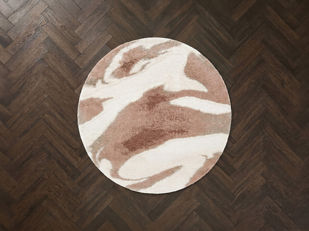 Tapis Rond Poils Longs Leche Motif Abstrait