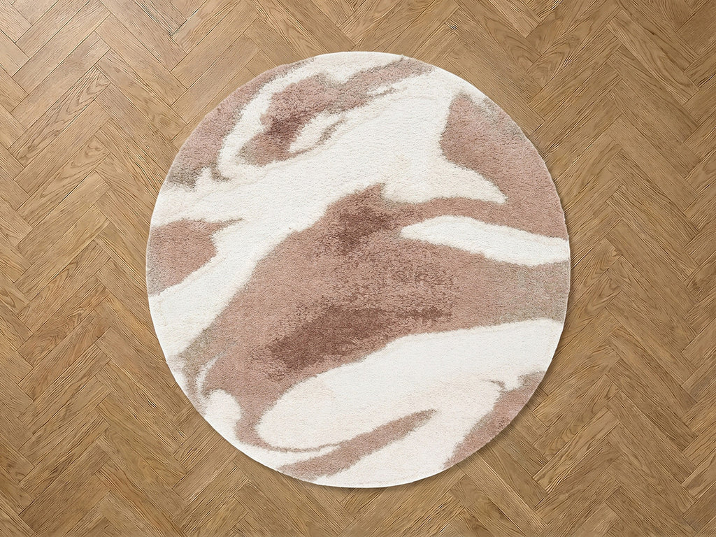 Tapis Rond Poils Longs Leche Motif Abstrait
