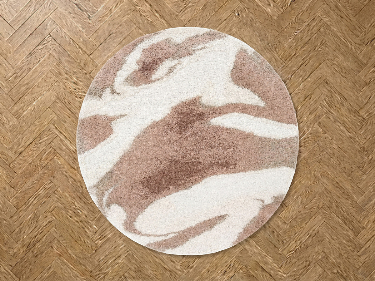 Tapis Rond Poils Longs Leche Motif Abstrait