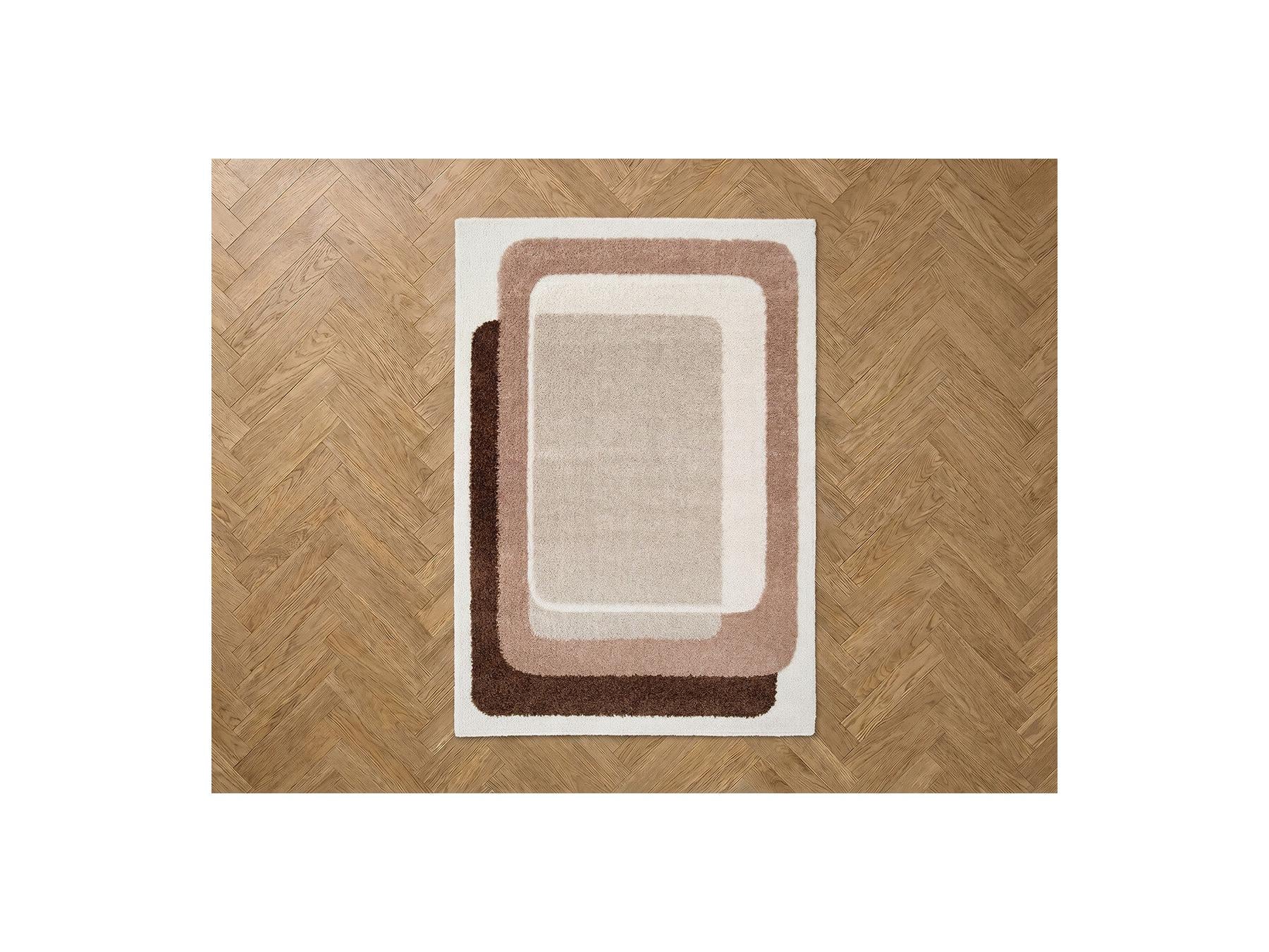 Kare - Tapis Poils Longs - Motif Graphique - Marron