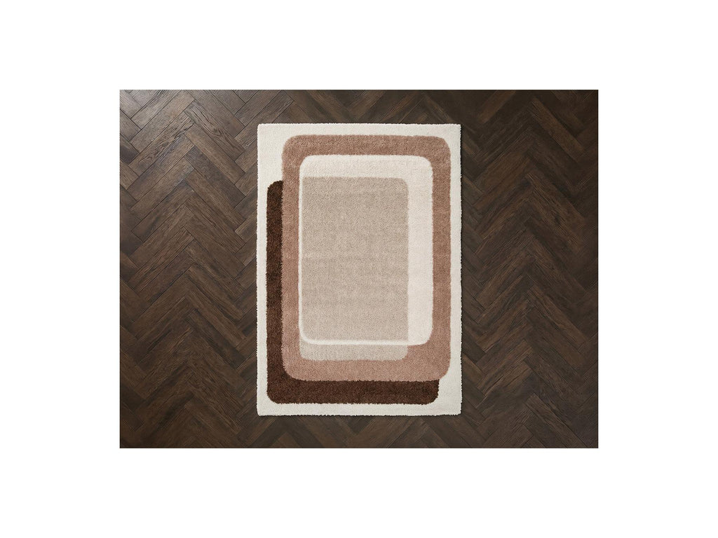 Kare - Tapis Poils Longs - Motif Graphique - Marron