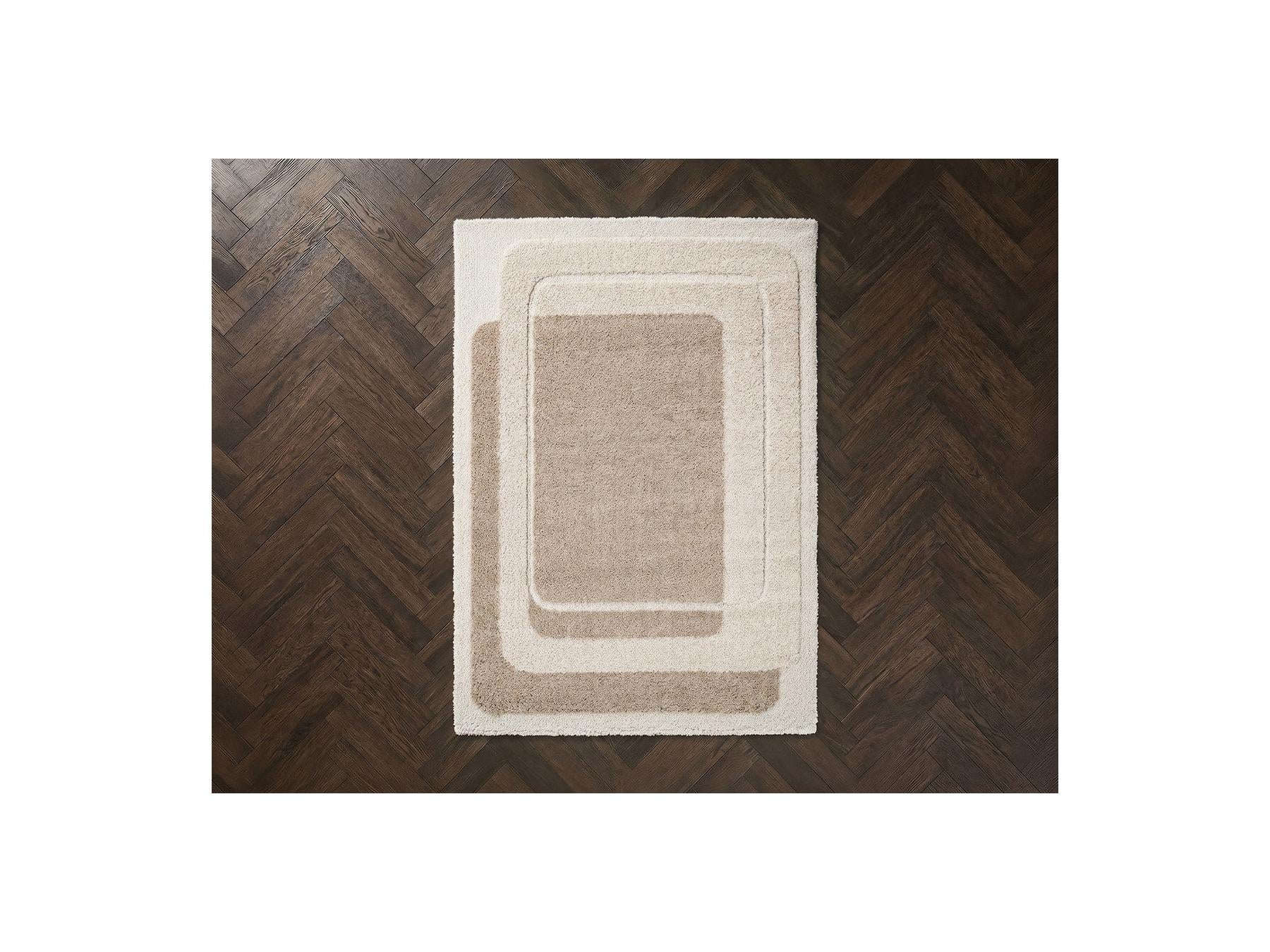 Kare - Long Pile Rug - Graphic Pattern - Beige